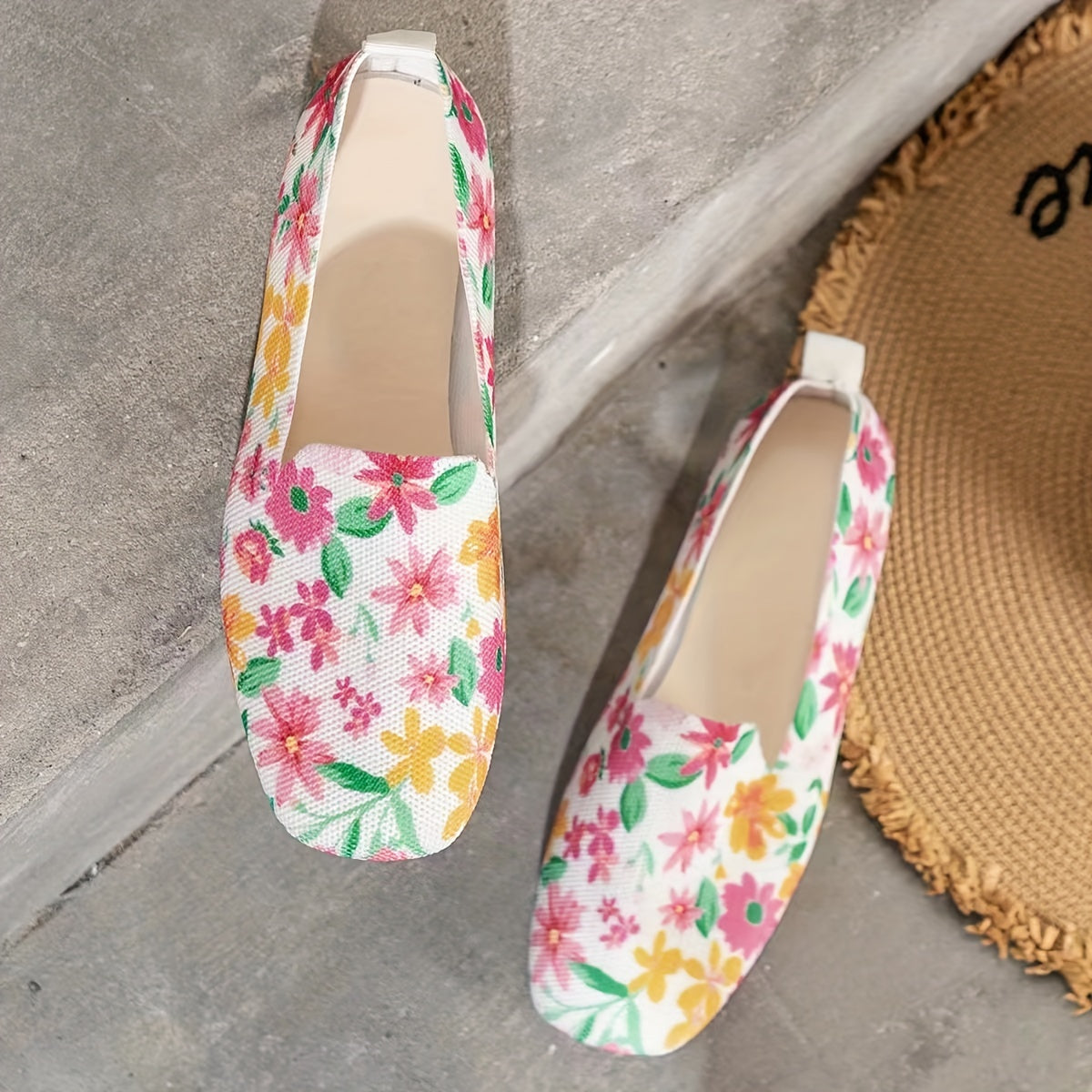 Women's Floral Print Flat Shoes Lightweight Slip On Shoes