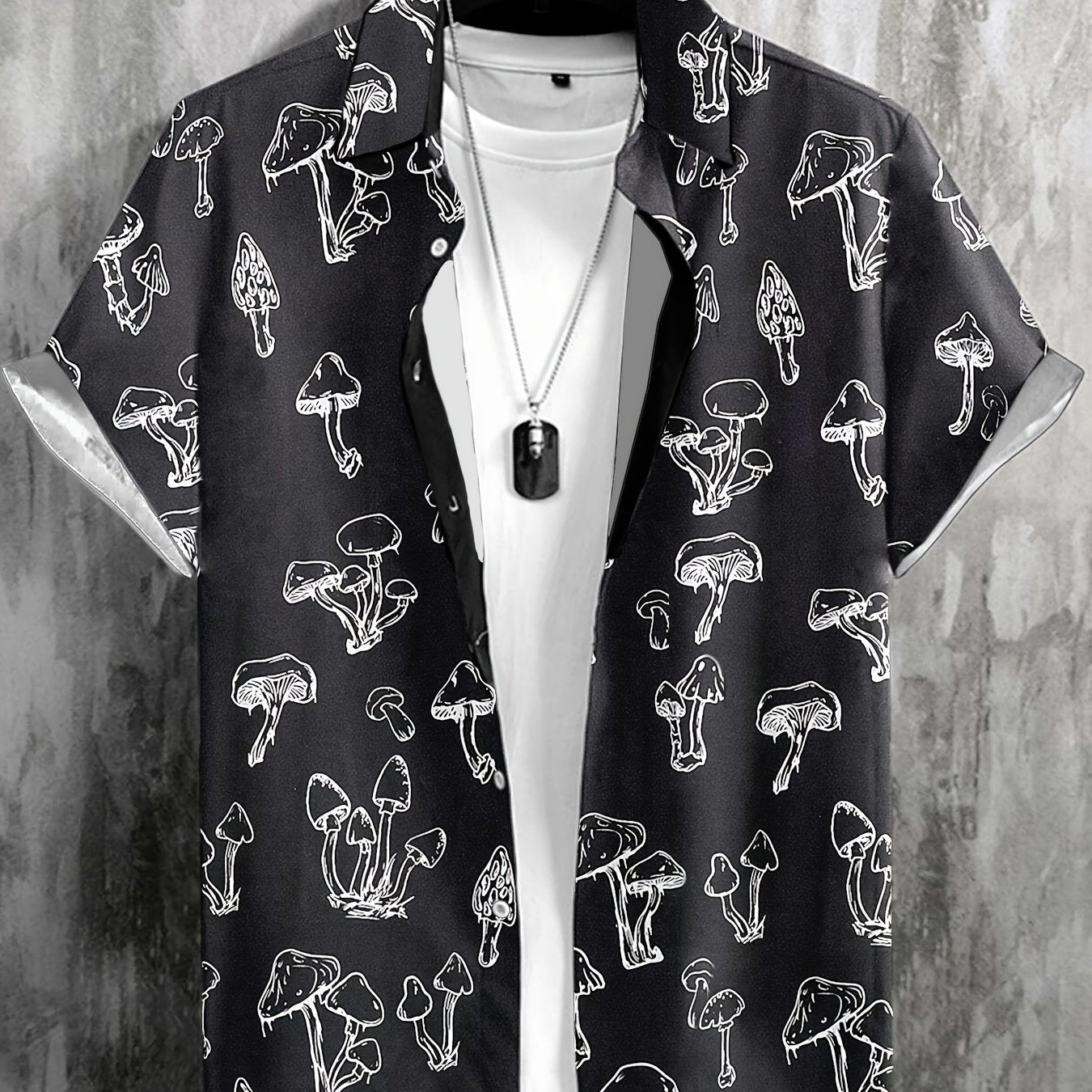 Men's Mushroom Pattern Button Up Short Sleeve Shirt