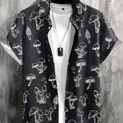 Men's Mushroom Pattern Button Up Short Sleeve Shirt