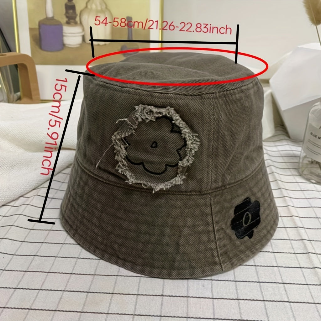 Flower Print Patch Bucket Hat Outdoor Sunscreen Fisherman Cap For Women