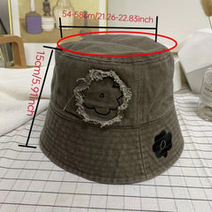 Flower Print Patch Bucket Hat Outdoor Sunscreen Fisherman Cap For Women