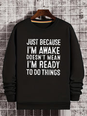 Funny Slogan Print Sweatshirt Men's Casual Graphic Crew Neck Pullover Sweatshirt