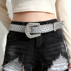Y2K Rhinestone Belt Hip Hop Beaded Chain PU Belt For Women Men