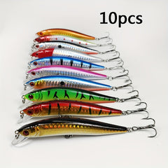 10pcs Minnow Fishing Lure 9.8g Floating Hard Bait Carp Tackle