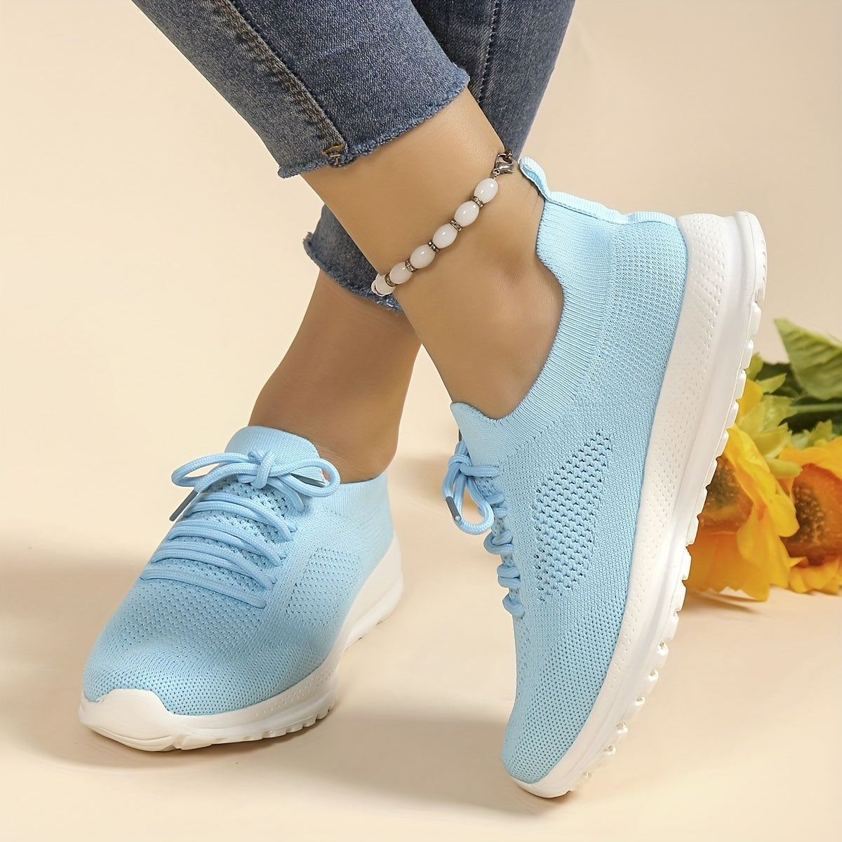 Women's Knit Lace Up Sneakers Non slip Weaving Sneakers