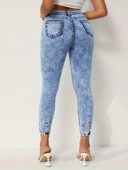 Button Fly Ripped Skinny Jeans