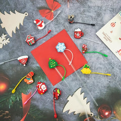 12pcs Christmas Silicone Straw Cover Reusable Straw Plug for Cup AC