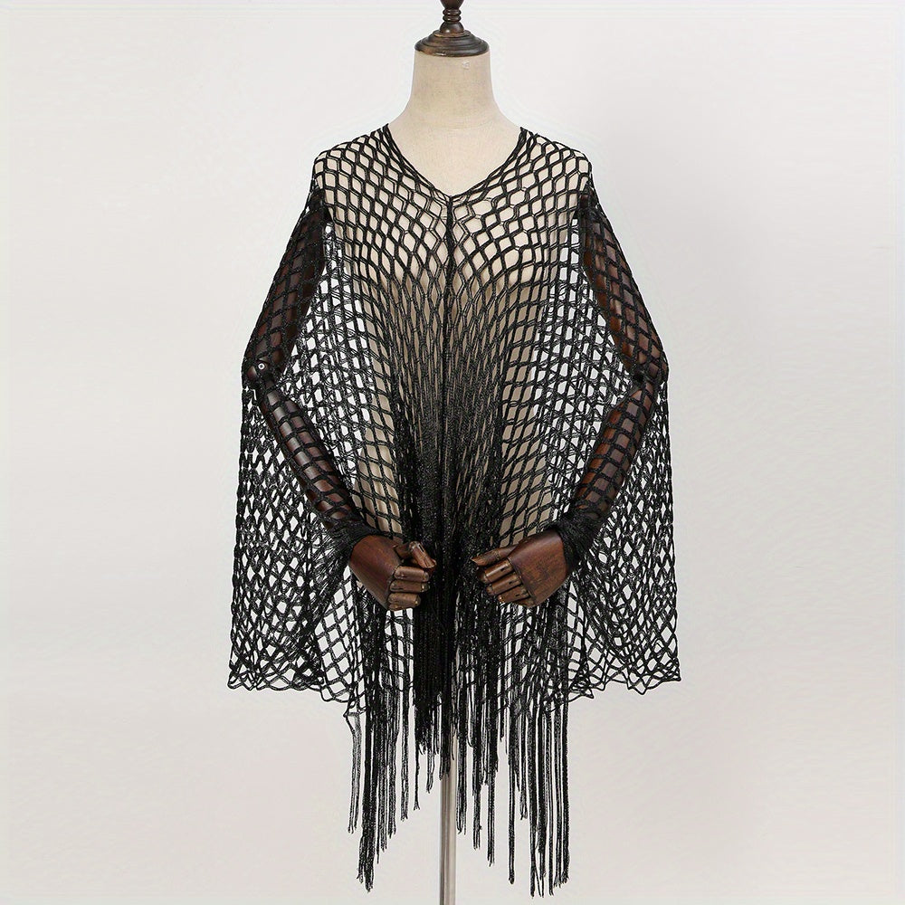 Fishnet Hollow Out Shawl Solid Bikini Cover Up Windproof Cape Wraps