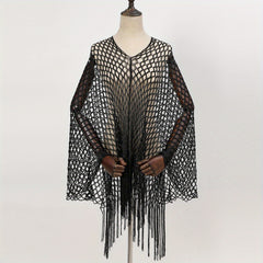 Fishnet Hollow Out Shawl Solid Bikini Cover Up Windproof Cape Wraps