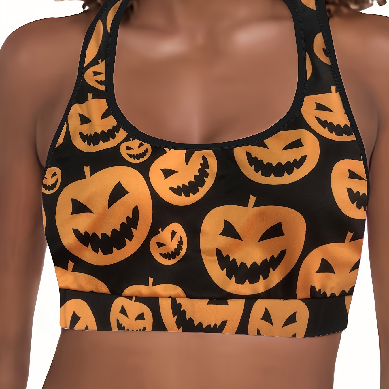 Women's Plus Pumpkin Print Racer Back Tank Bra