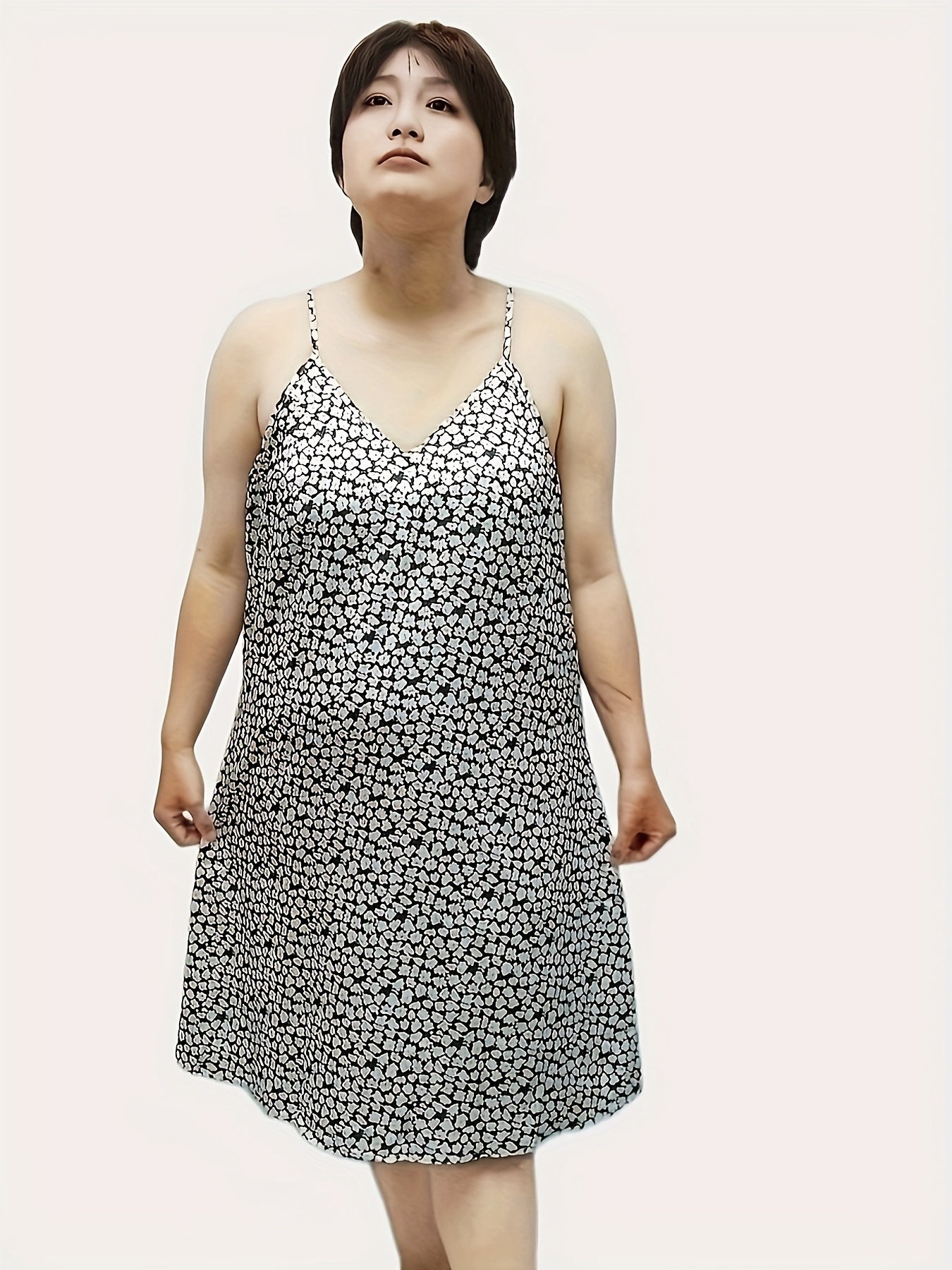 Floral Print Short Sleeve Round Neck Sleep Dress