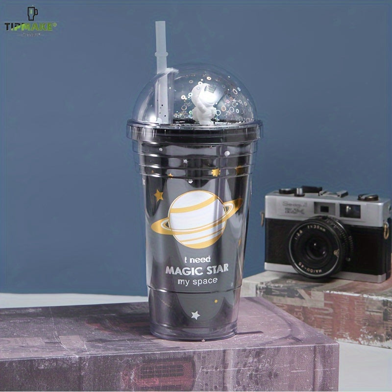 Astronaut Tumbler With Lid And Straw 480ml Double Layer Plastic Water Bottle
