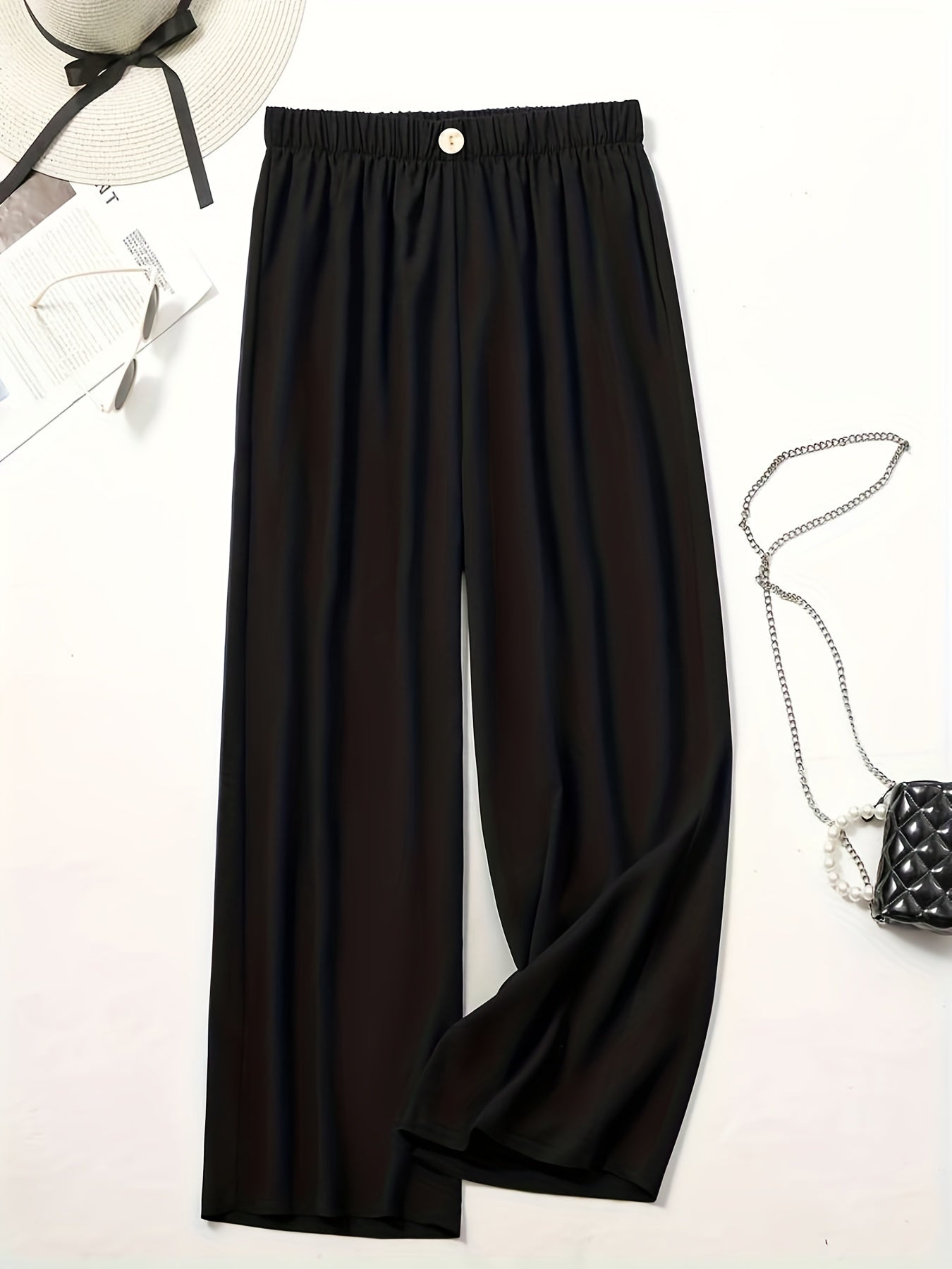 Wide Leg Casual Pants Elastic Waist Loose Fit