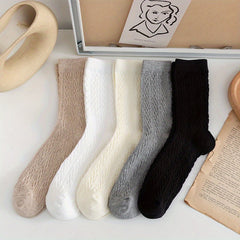 5 Pairs Retro Twist Textured Mid Tube Socks Women's Stockings