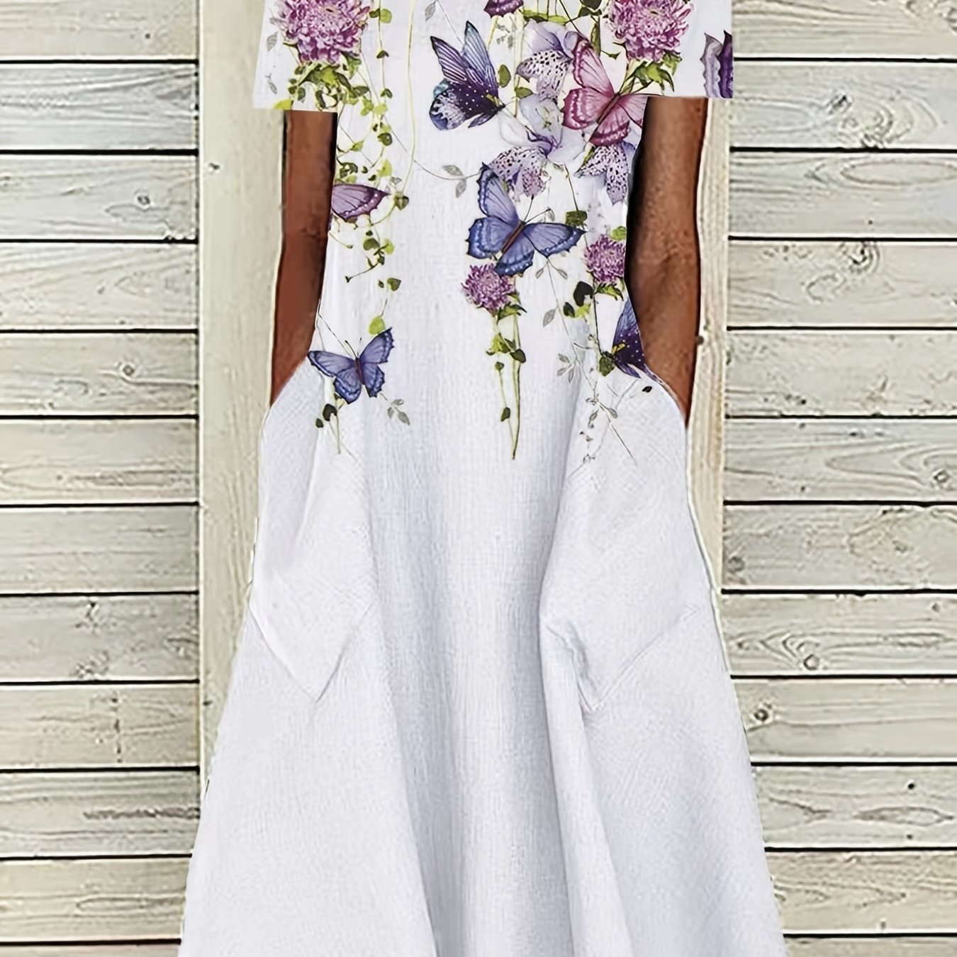 Floral Split Crew Neck Maxi Dress Short Sleeve