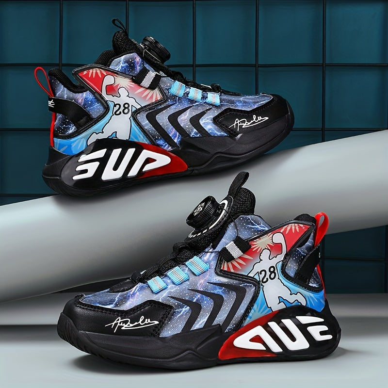 Boy's Block Basketball Shoes Rotating Buckle Breathable Non Slip Sneakers