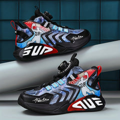 Boy's Block Basketball Shoes Rotating Buckle Breathable Non Slip Sneakers
