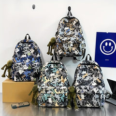 Camouflage Backpack with Frog Pendant for School and Travel