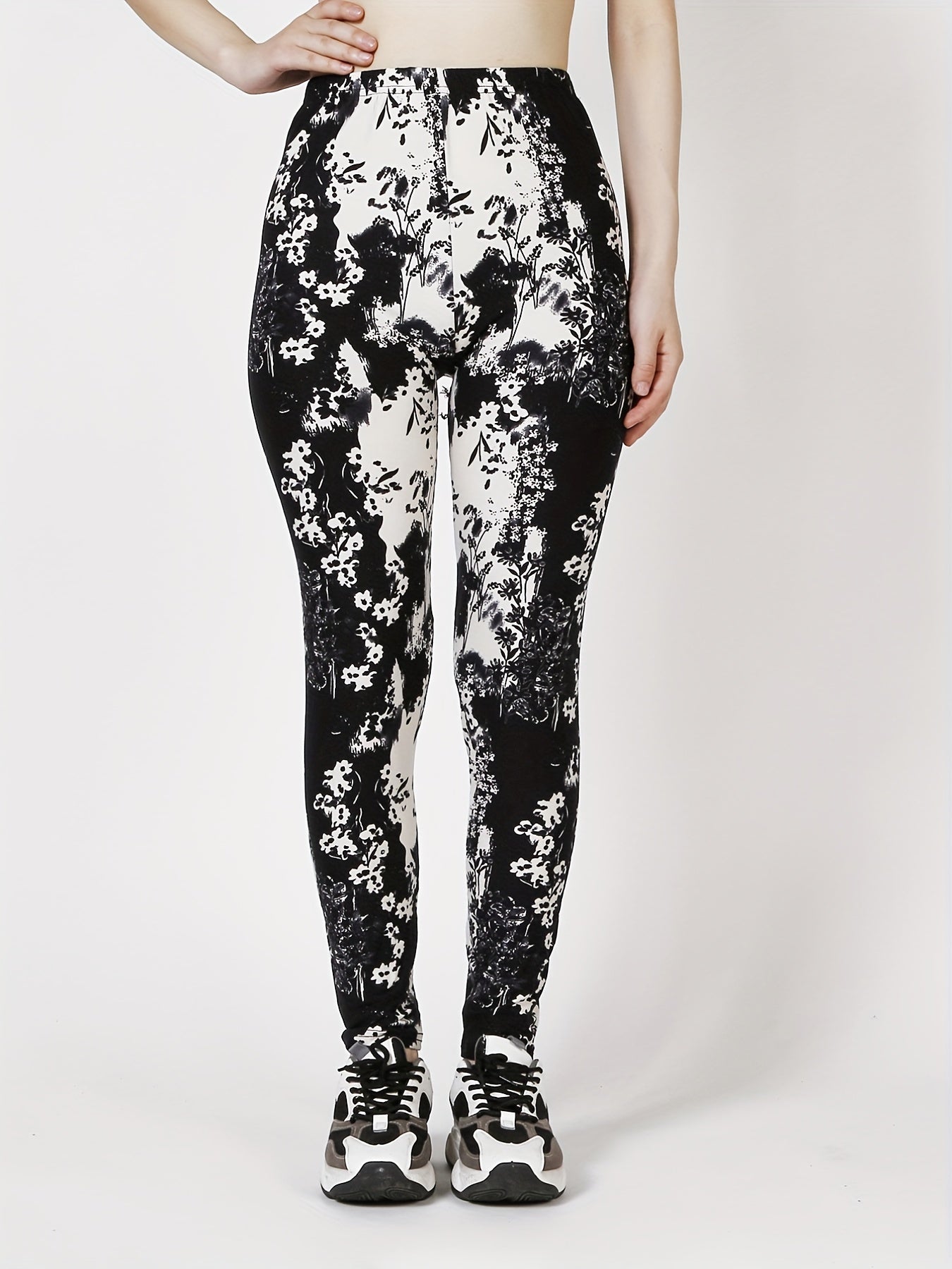 Floral Print Skinny Leggings Casual Stretchy Leggings