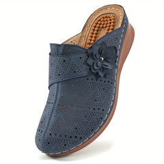 Women's Massage Wedge Mules Perforated Flower Decor Sandals