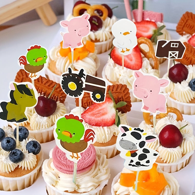 24pcs Farm Animal Cupcake Toppers Chickens Ducks Cows Horses
