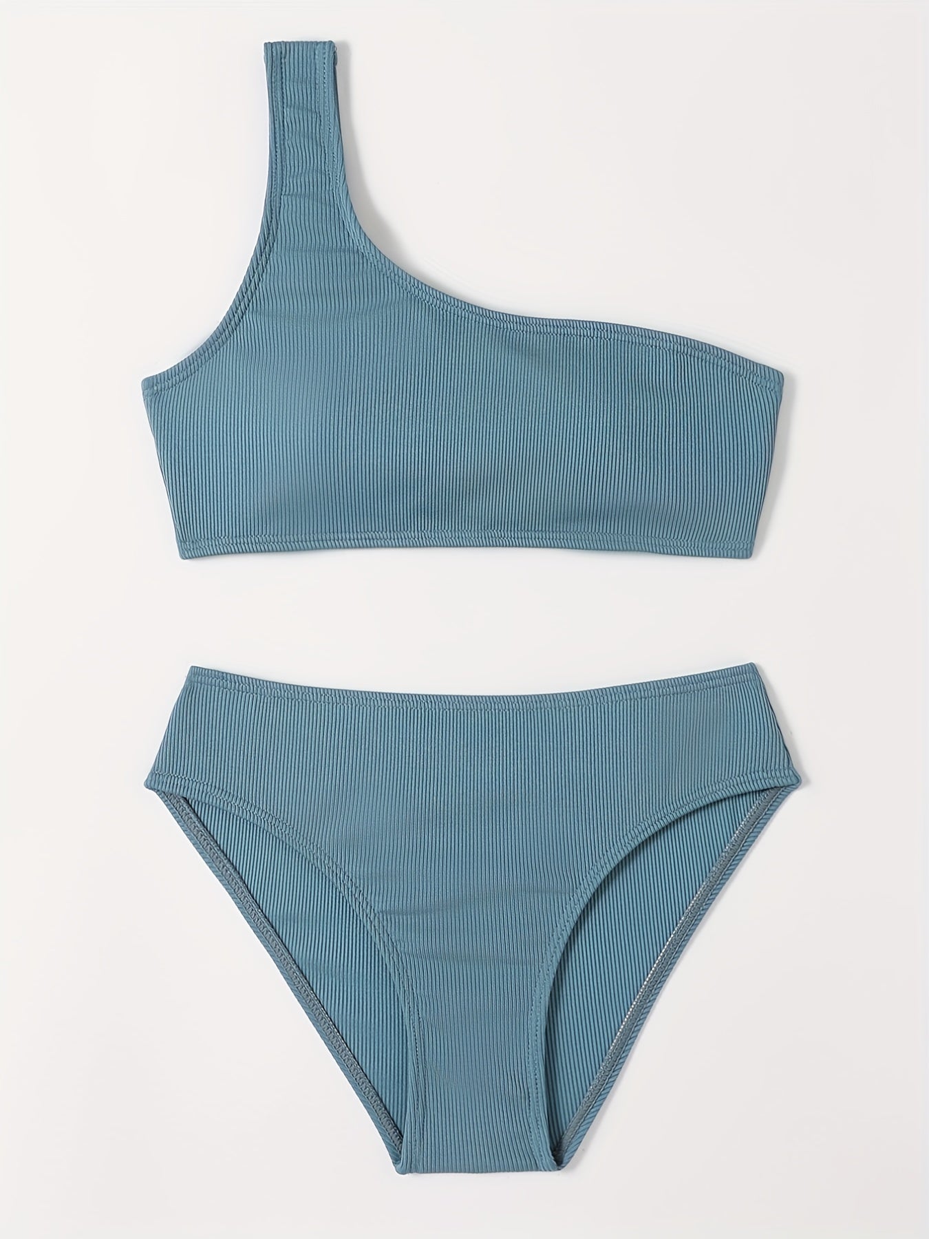 Girl's Solid Bikini Set One Shoulder Tank Top & Briefs