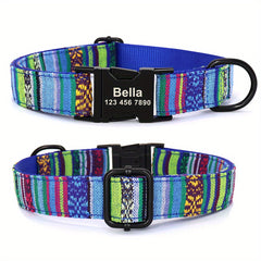 Striped Dog Necklace with ID Tag and Metal Buckle