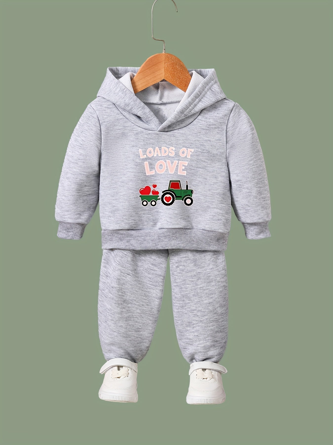 2pcs Heart Truck & LOADS OF LOVE Graphic Hoodies Pants Set
