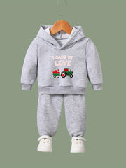 2pcs Heart Truck & LOADS OF LOVE Graphic Hoodies Pants Set