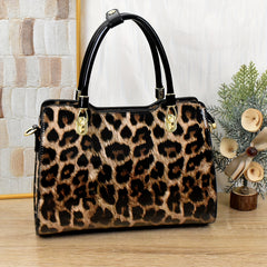 Leopard Print Tote Bag with Removable Strap Zipper Closure Polyester Lining