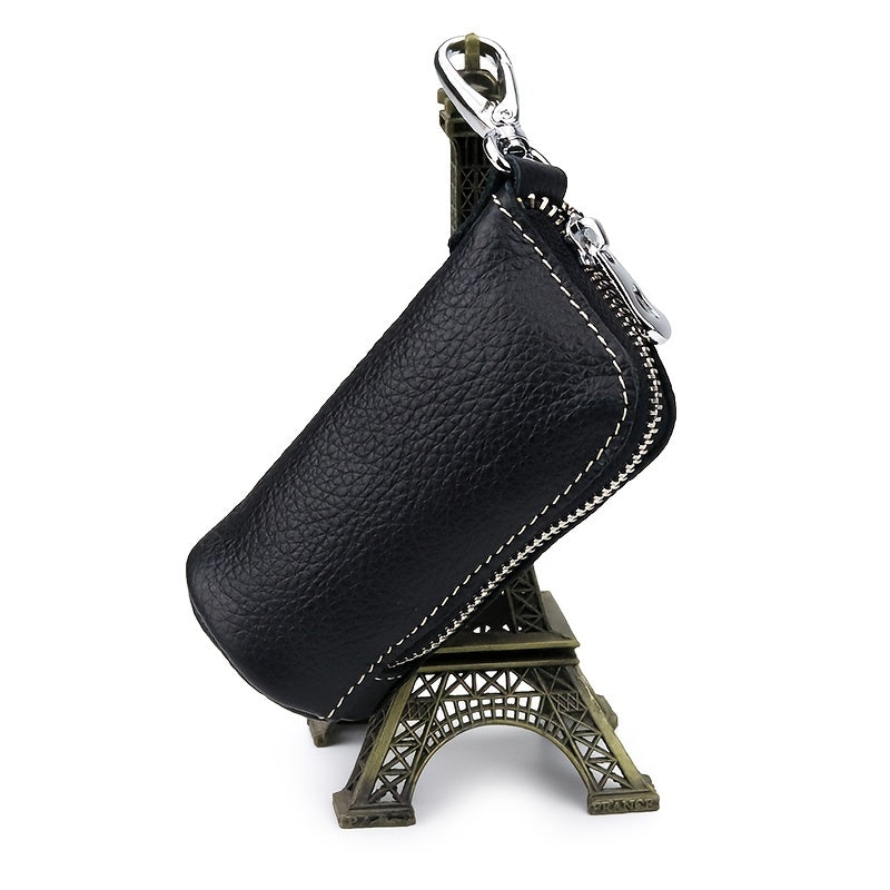Retro Cowhide Car Key Holder Zipper Keys Storage Bag Keychain