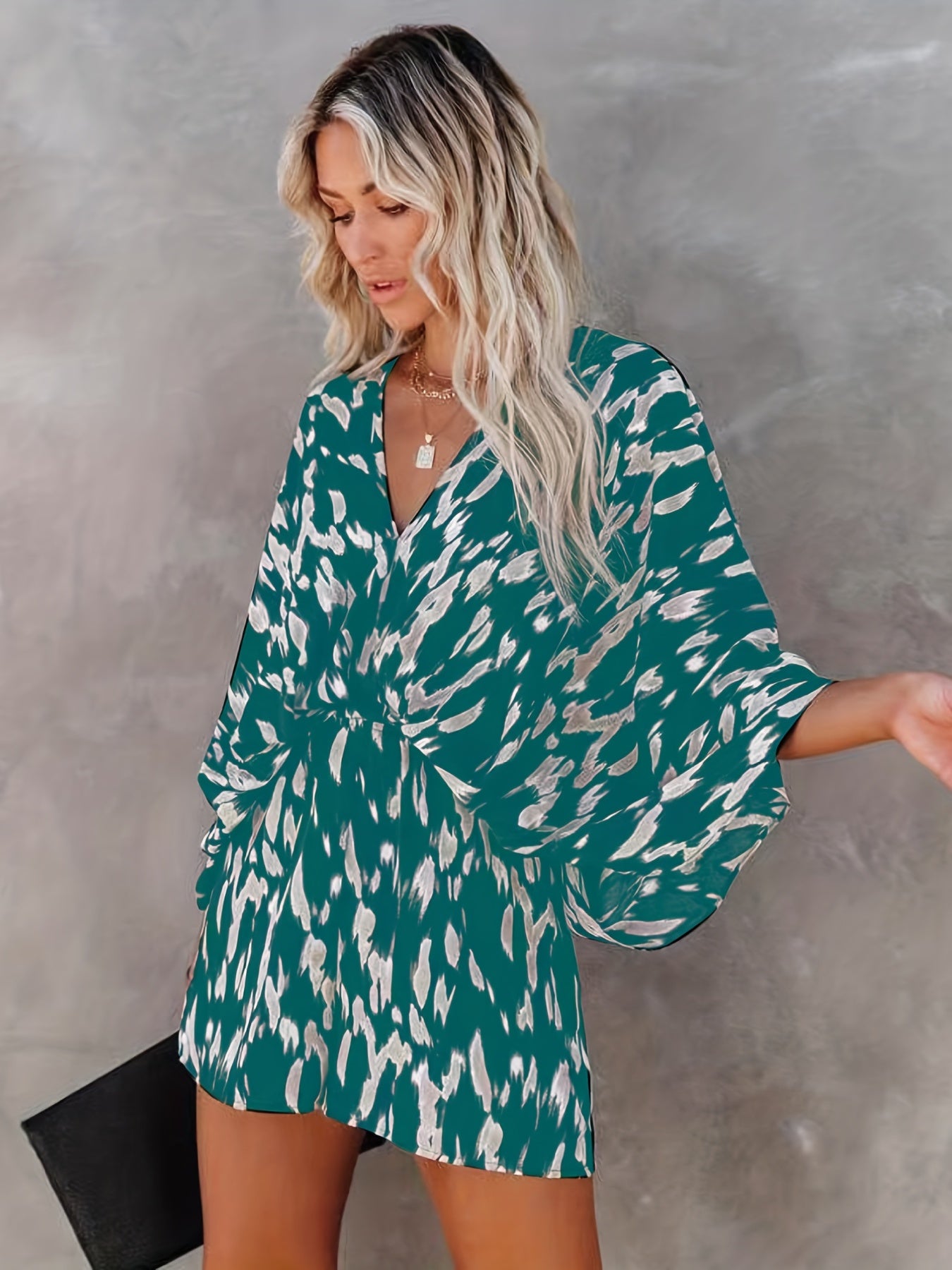 Leopard Print Romper Jumpsuit V Neck Elastic Waist Romper Women's Clothing