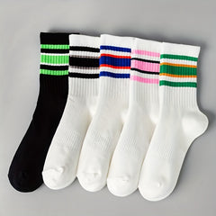 5 Pairs Striped Crew Socks for Women
