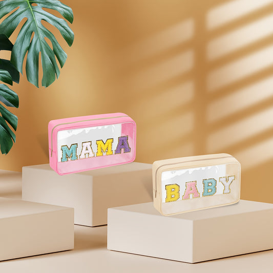2 Pcs Clear Chenille Letter Patch Makeup Bags with Zipper
