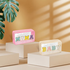 2 Pcs Clear Chenille Letter Patch Makeup Bags with Zipper