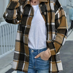 Plaid Print Button Up Long Sleeve Turn Down Collar Shacket