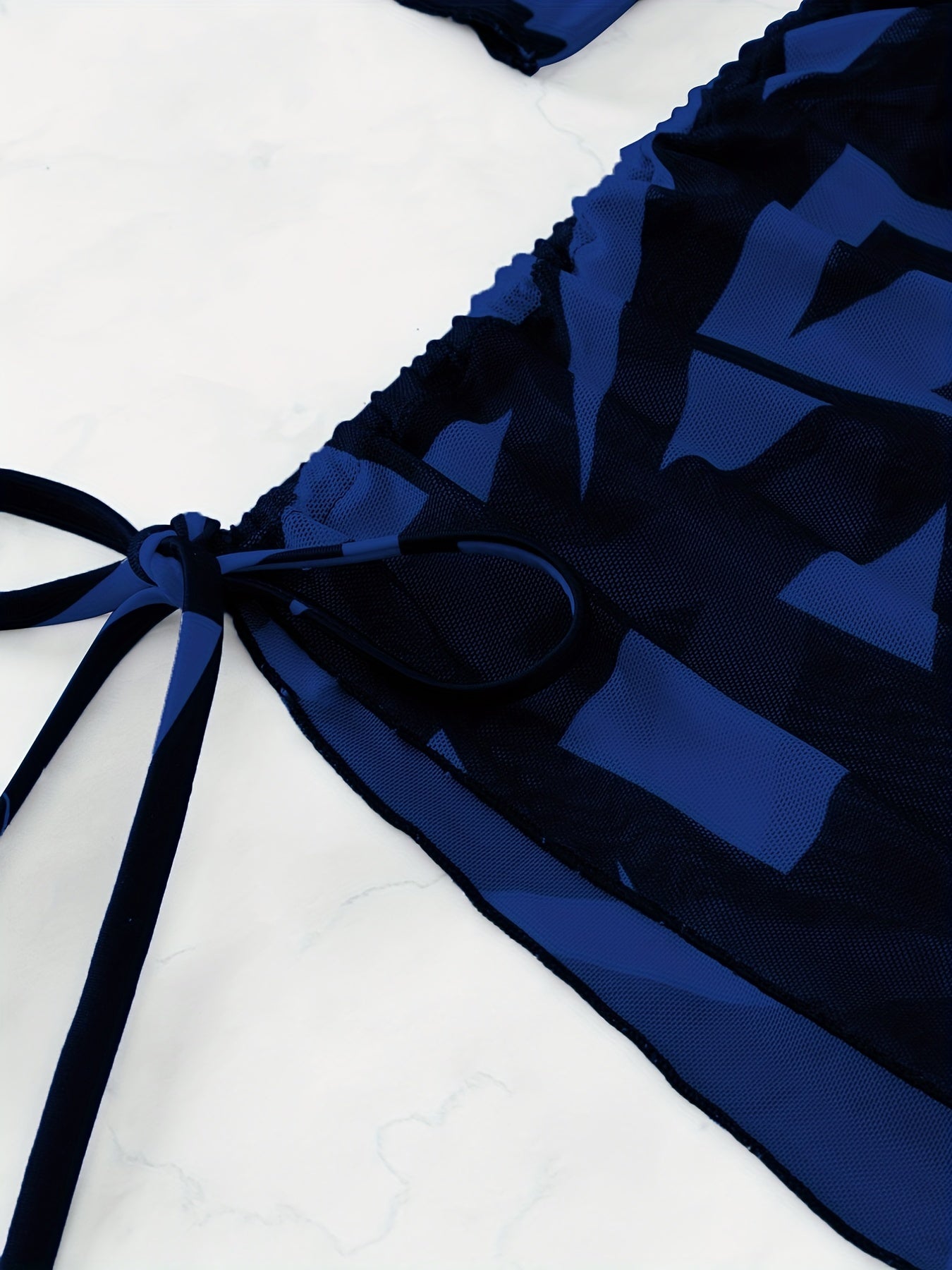 Geometric Print Bikini Sets Halter V-Neck High Cut Drawstring Cover Up Swimsuit