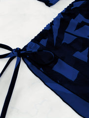 Geometric Print Bikini Sets Halter V-Neck High Cut Drawstring Cover Up Swimsuit