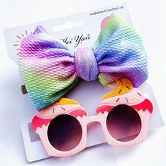 Cartoon Fabric Bow Hair Ties & Ice Cream Sunglasses Girls Accessories
