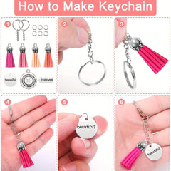 120pcs Keychain Accessories Set with Engraved Inspirational Words Charms