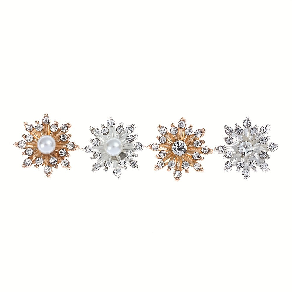 10pcs 16mm Snowflake Buttons Flatback Plating Pearl Buckle Rhinestone Button