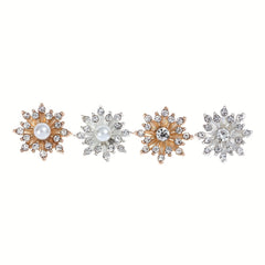 10pcs 16mm Snowflake Buttons Flatback Plating Pearl Buckle Rhinestone Button
