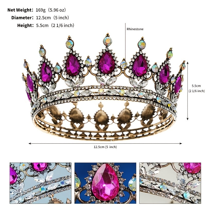 Baroque Crystal Rhinestone Crown Queen Tiara Vintage Wedding Hair Accessor