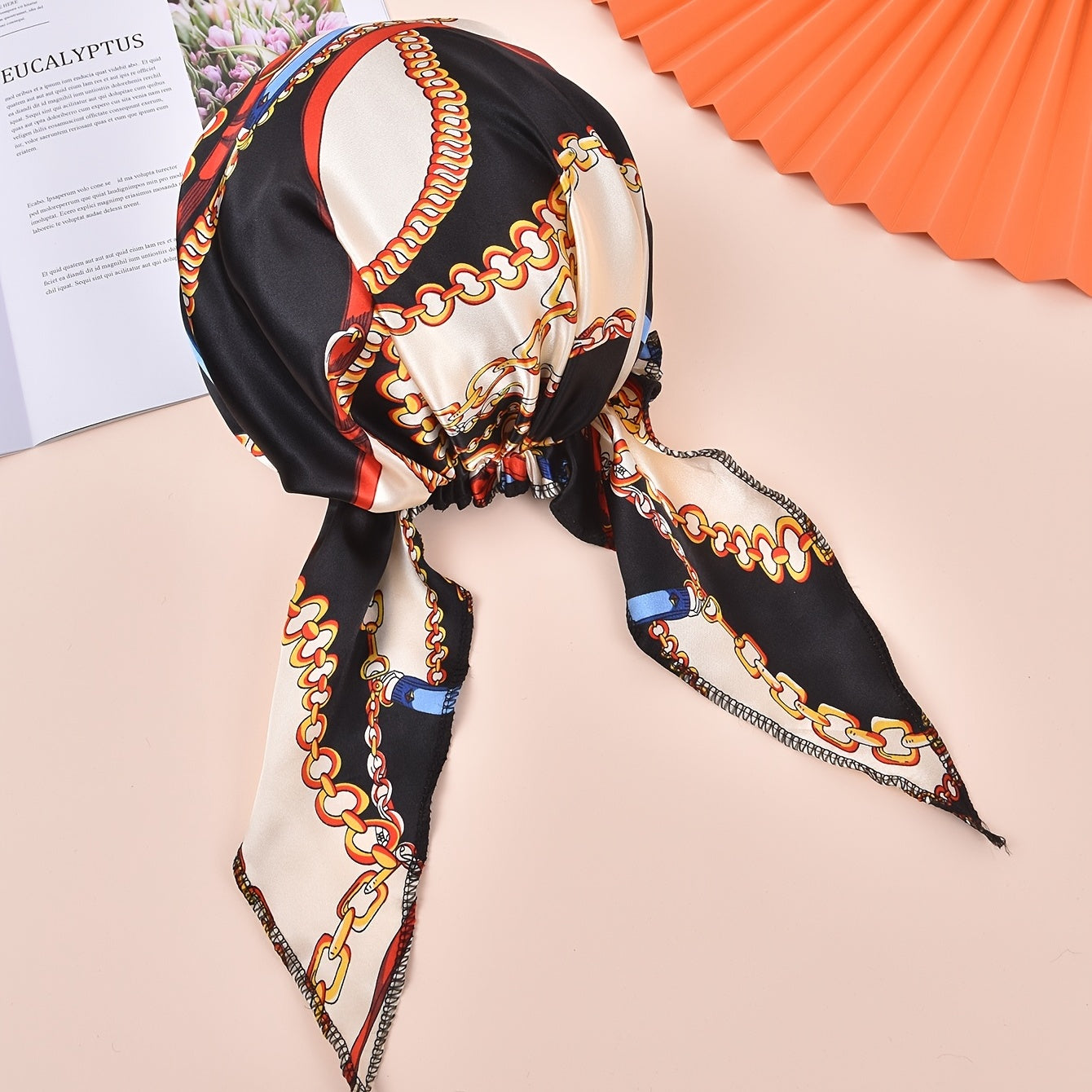Classic Print Women's Turban Hat Hair Cap Soft Satin Ribbon Long Hair Bonnet