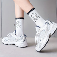 5 Pairs Cartoon Print Socks Comfy Mid Tube Stockings & Hosiery