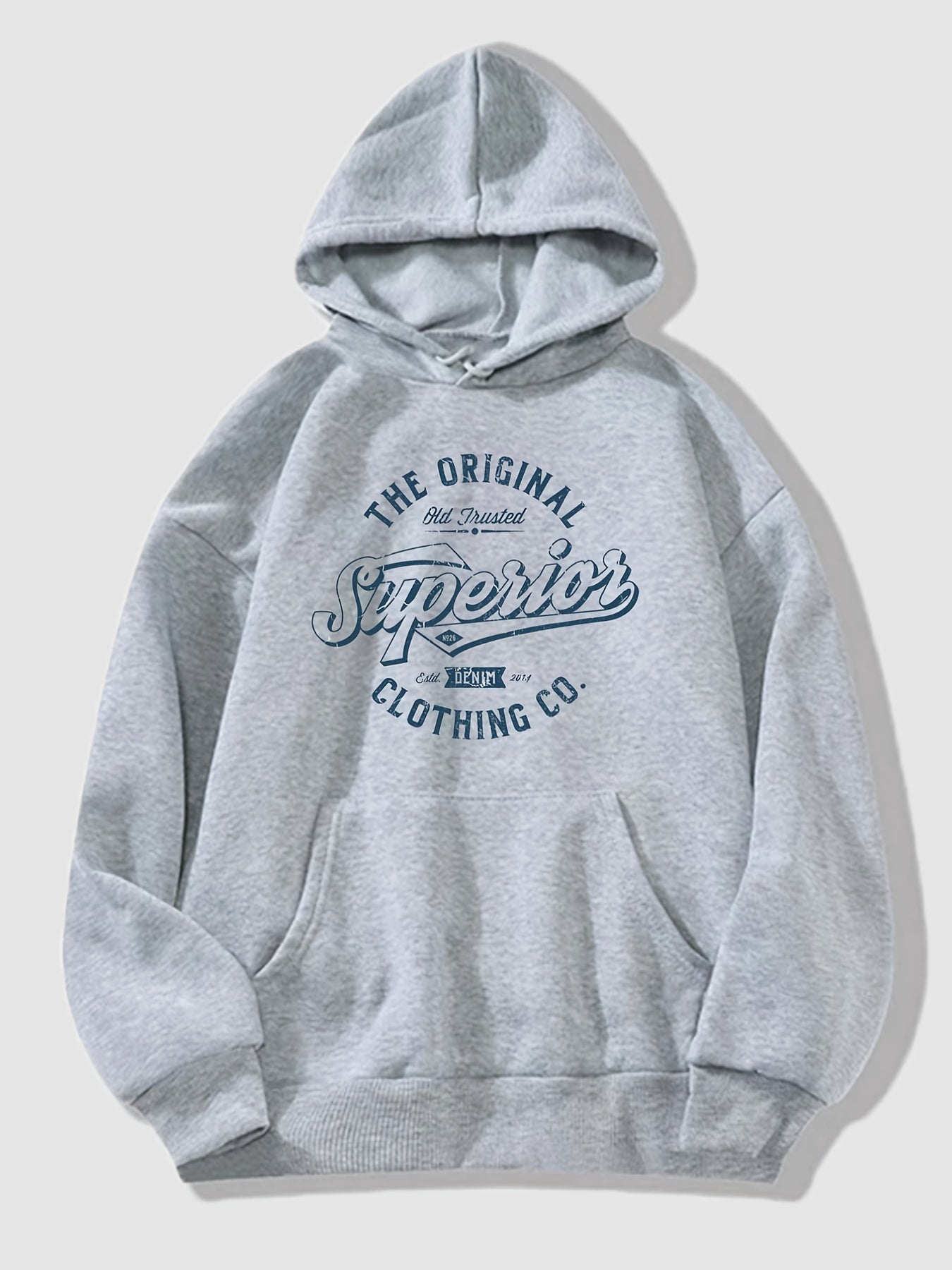 Casual Letter Print Pocket Hoodie Retro Hooded Drawstring Loose Sweatshirt