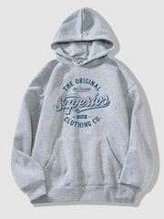 Casual Letter Print Pocket Hoodie Retro Hooded Drawstring Loose Sweatshirt
