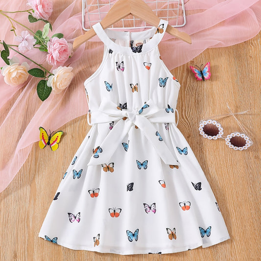 Toddler Girls Butterfly Halter Neck Dress for Party Beach Vacation