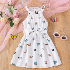 Toddler Girls Butterfly Halter Neck Dress for Party Beach Vacation