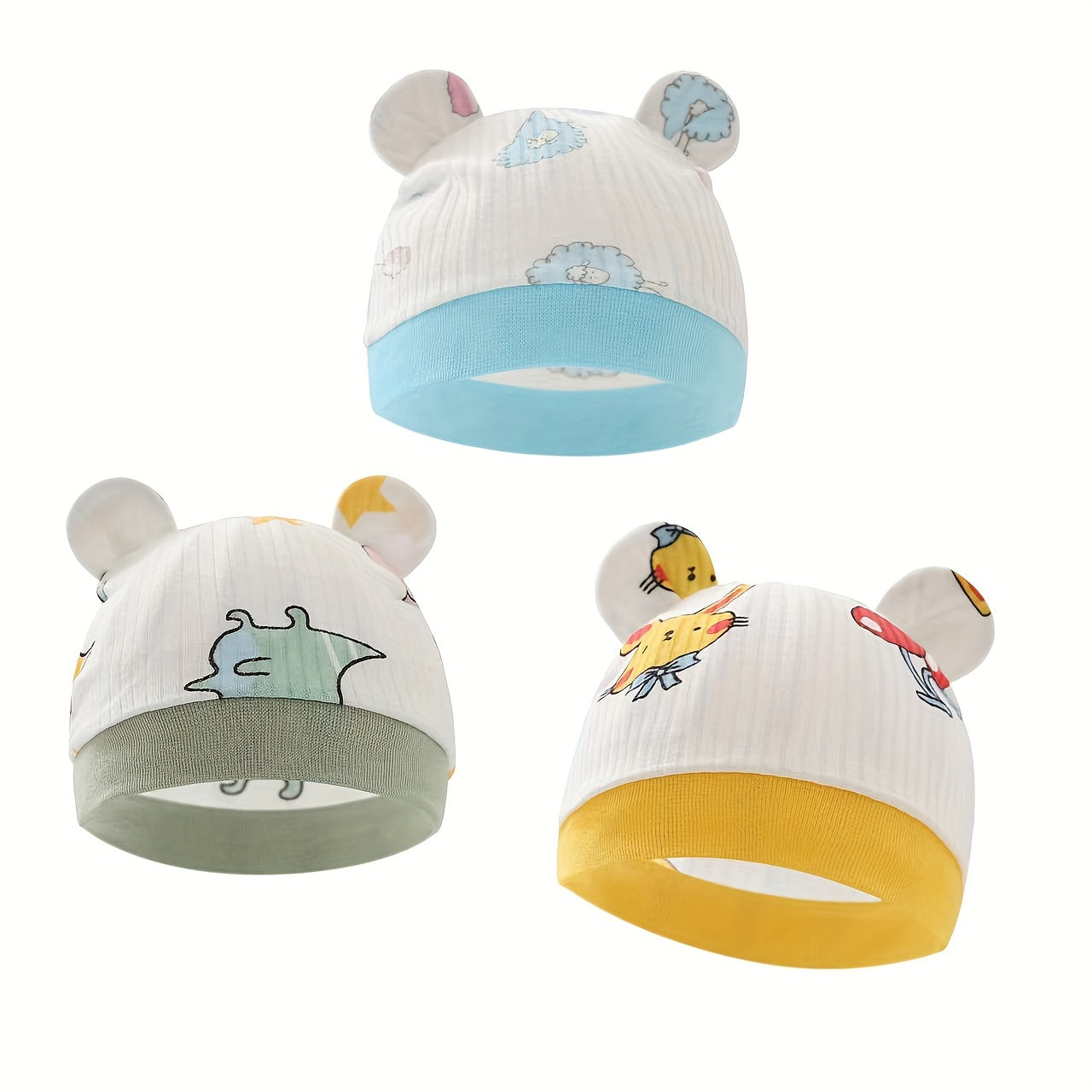 Cute Cartoon Print Thin Baby Fetal Cap for 0-3 Months